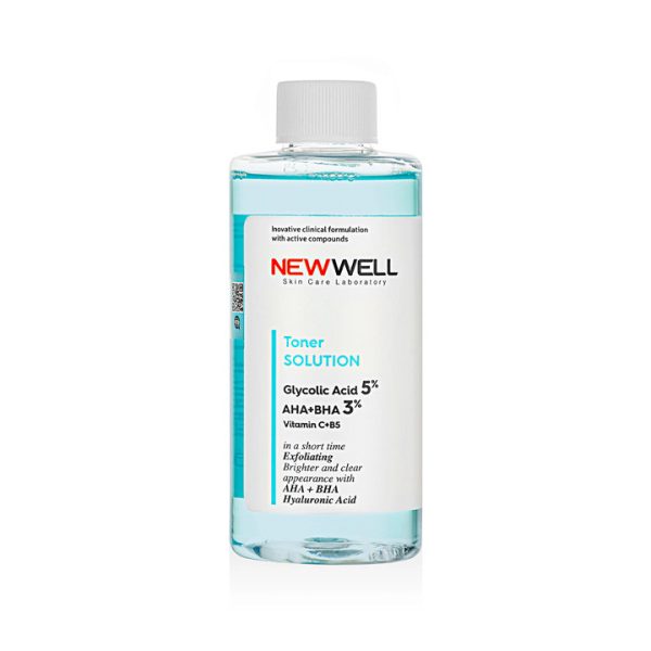New Well toner solution glycolic acid 5% AHA+BHA3% vitamin c 200ml / نيوو وول تونر مع كلايكولك اسد ٢٠٠ مل