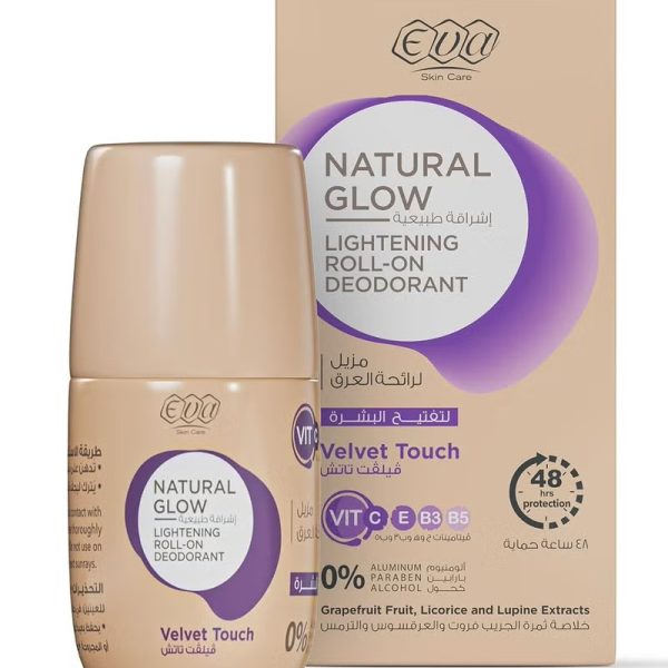 Eva Natural Glow Lightening Roll On Deodorant Velvet Touch 60g//ايفا مزيل التعرق فيلفت تاتش ٦٠ غرام