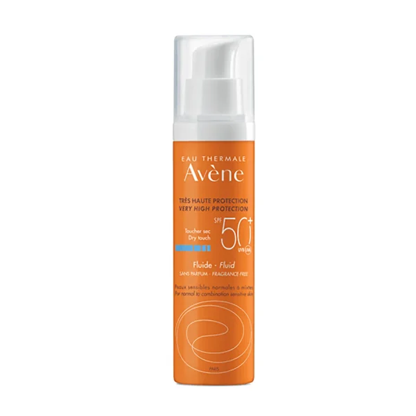 Avene Sunscreen Fluide Spf 50 Sensitive Skin 50 ml / افين واقي شمس سائل فلويد مع عامل حماية +50 للوجه والرقبة 50 مل